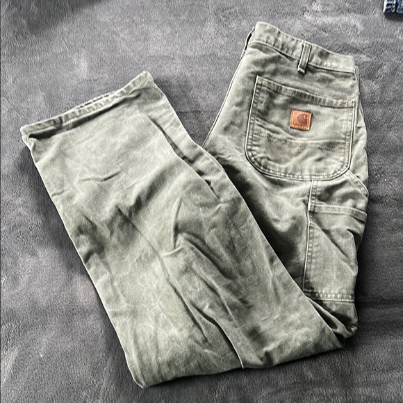 Carhartt Men’s Green Pants Heavy-Duty Workwear - 33x32 Loose Original Fit - Picture 1 of 4